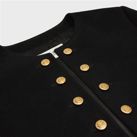 celine black jacket with gold buttons|Celine Black Wool Chasseur Jacket with Gold Buttons .